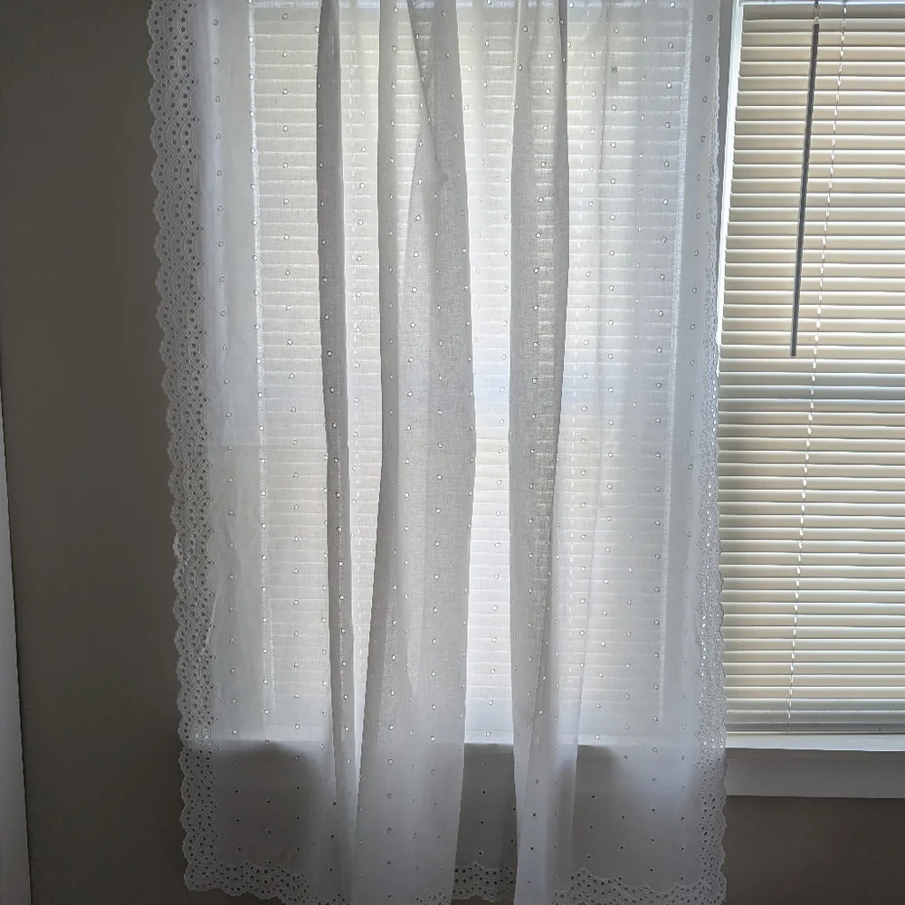 Vintage America White Eyelet Sheer Curtains with Scalloped Edge